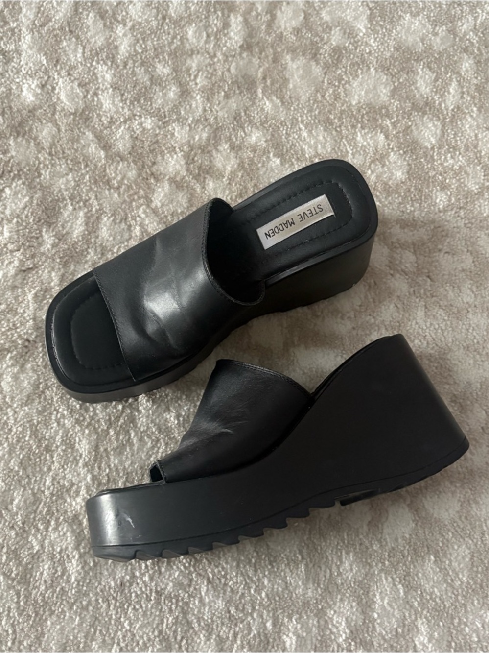 Steve Madden Black Platform Slide Mules